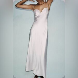 Elegant White/Stone Satin Gown